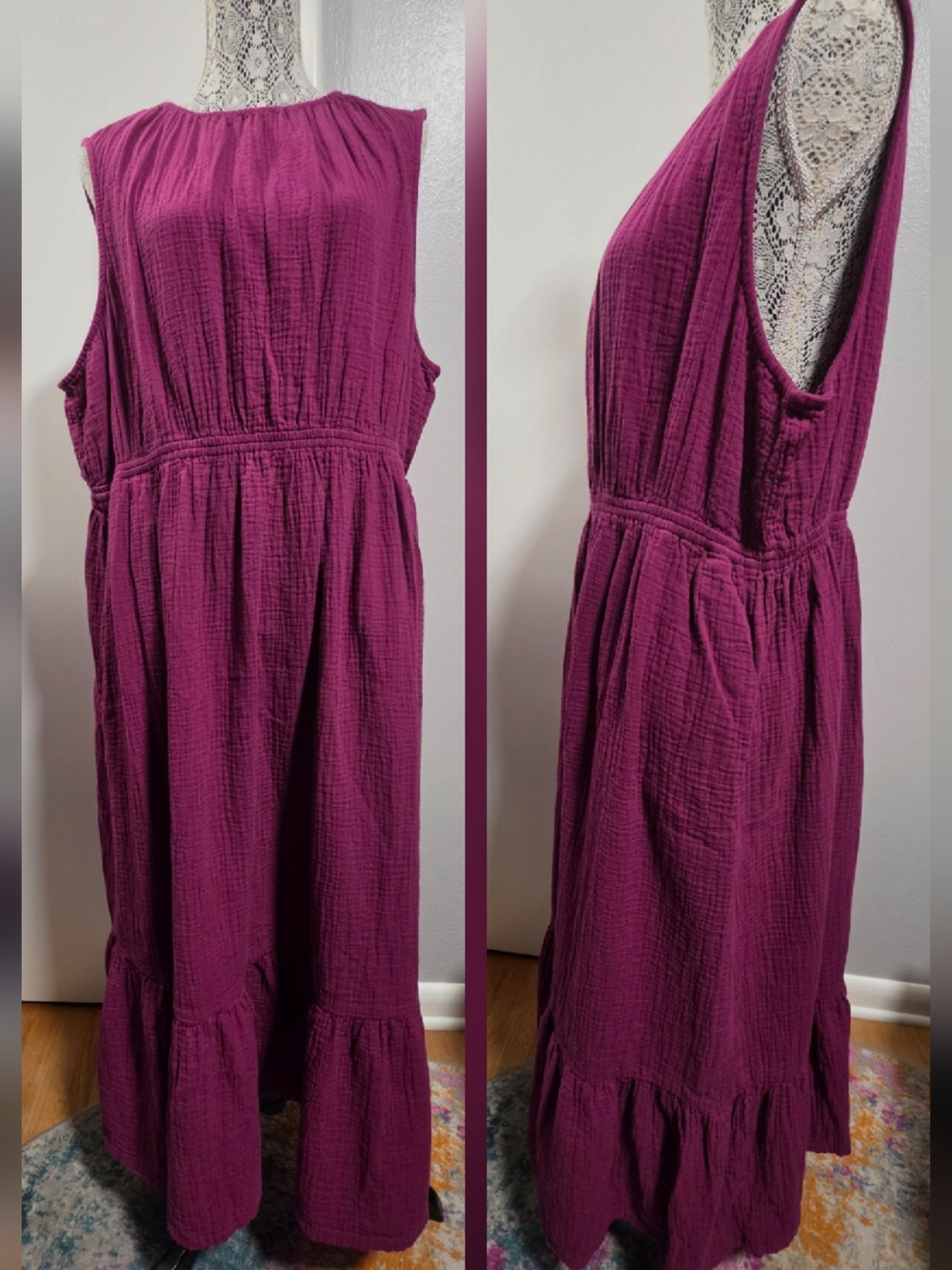 Pact 100% Organic Cotton Sleeveless Double Gauze Maxi Dress In Magenta